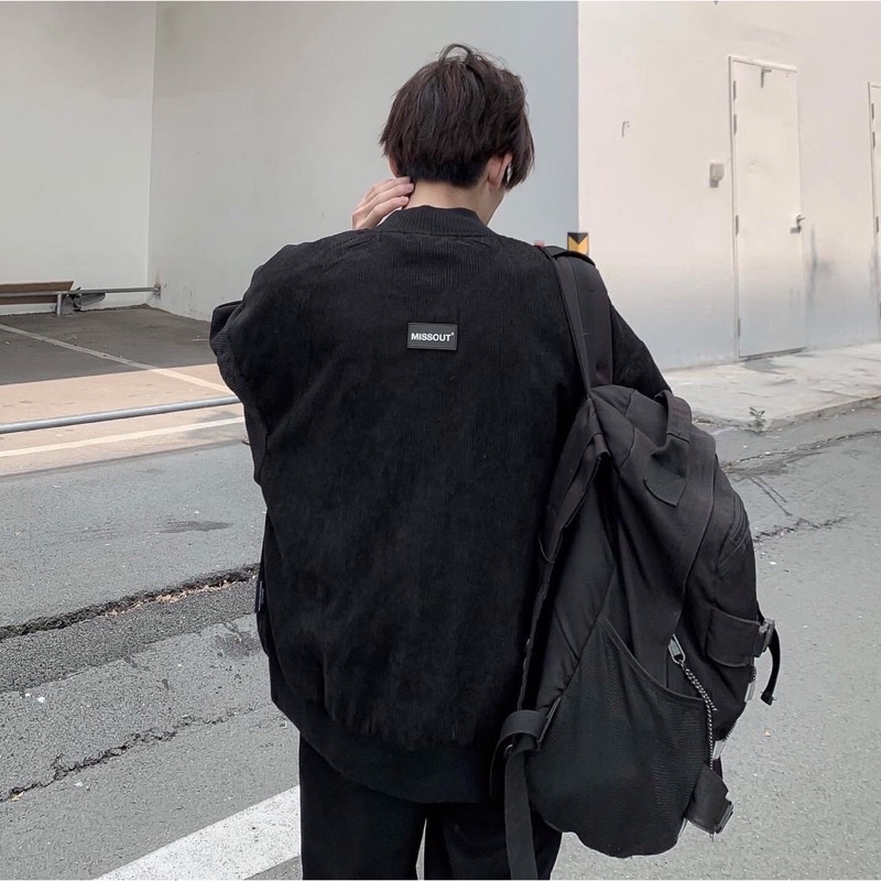 Áo khoác Bomber jacket nam nữ nhung gân form rộng