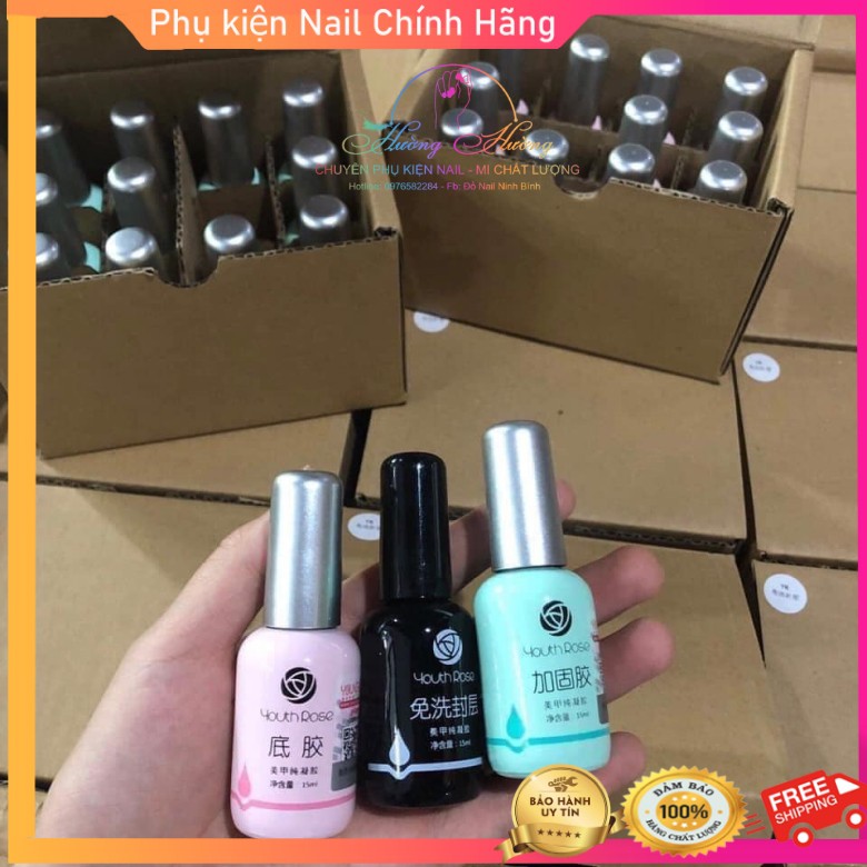 Base, Top, Cứng móng Hoa Hồng làm nail chính hãng 15ml