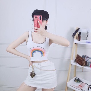 Áo croptop 3 lỗ viền thun tici hình in dẻo siêu đẹp