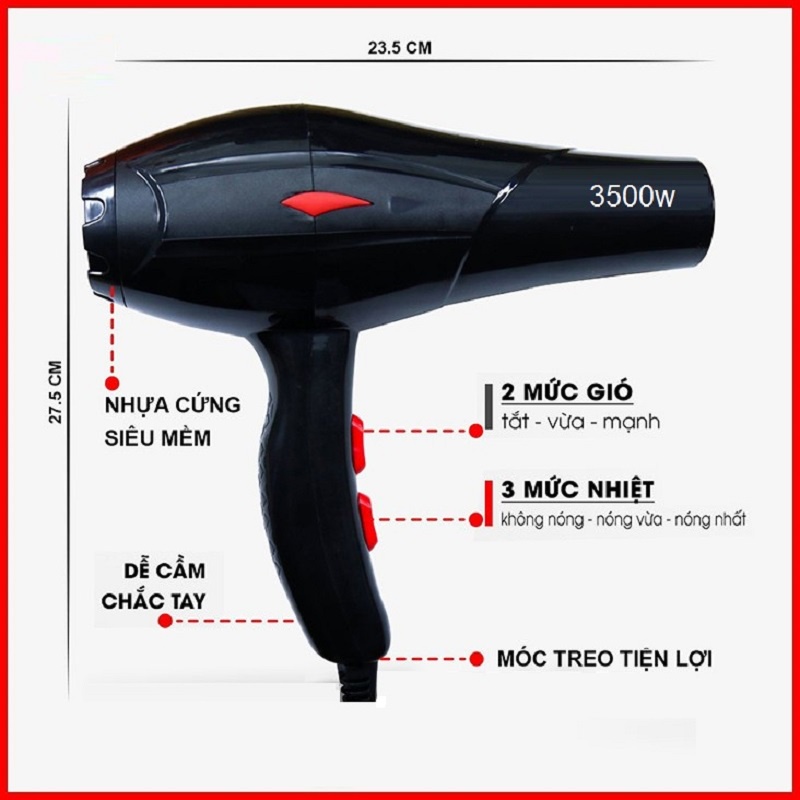 Máy Sấy Tóc  2 Chiều Nóng Lạnh Công Suất Lớn 3500W model 5528