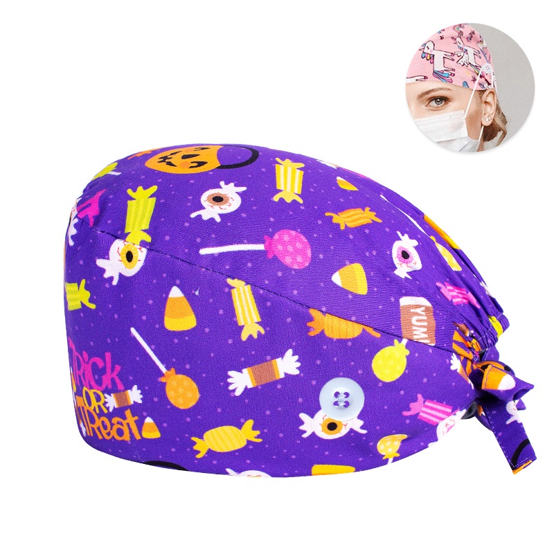 Mũ Phẫu Thuật Chất Liệu Cotton Nguyên Chất Họa Tiết Hoạt Hình Phối Dây Cột Có Nút Điều Chỉnh Tiện Lợi