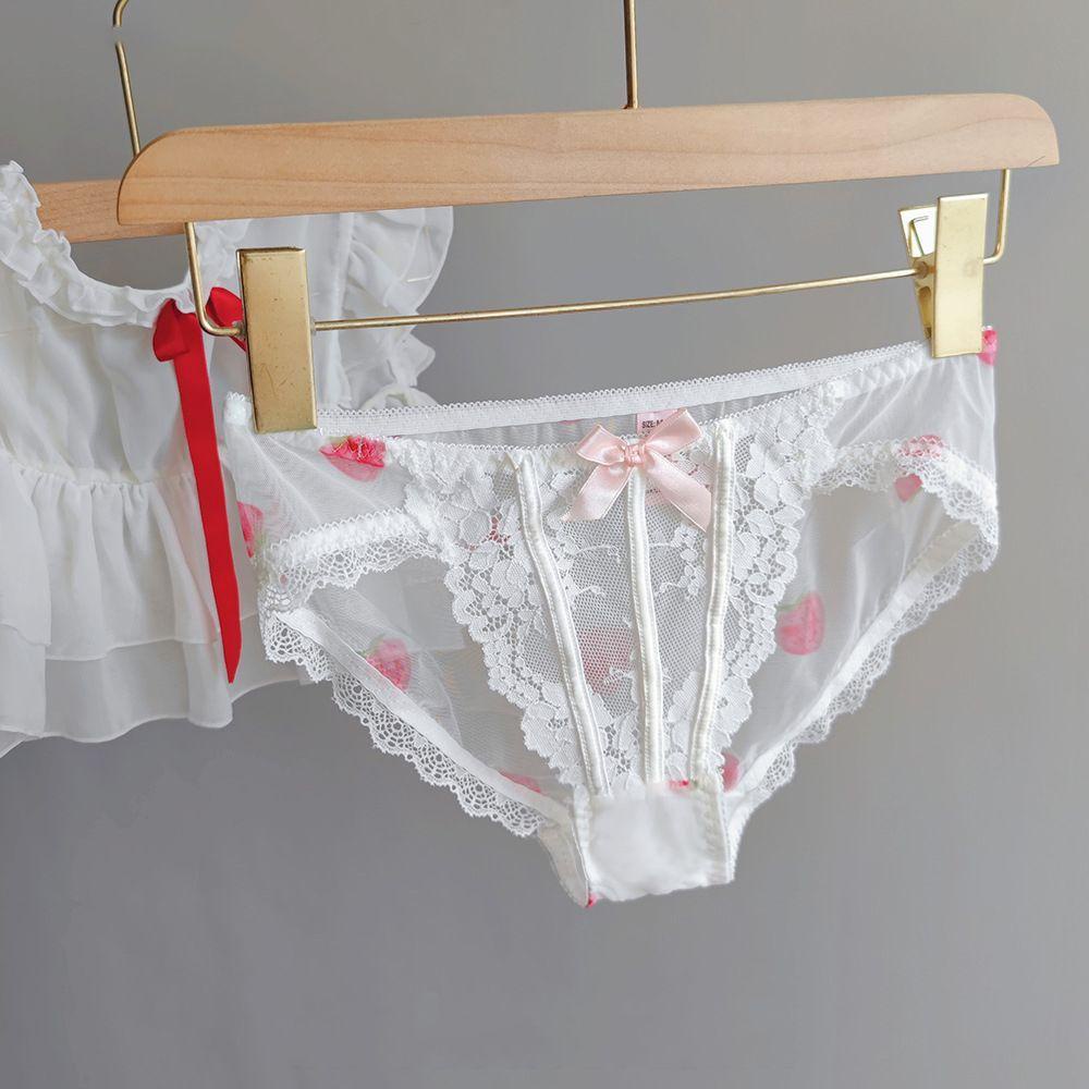 Quần Lót Lưới Trong Suốt Lưng Thấp Thoáng Khí In Họa Tiết Trái Đào Dễ Thương Cho Nữ