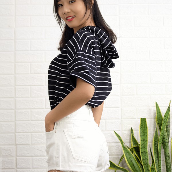 Quần Short Jean Màu Trắng Lưng Cao Rách J0229