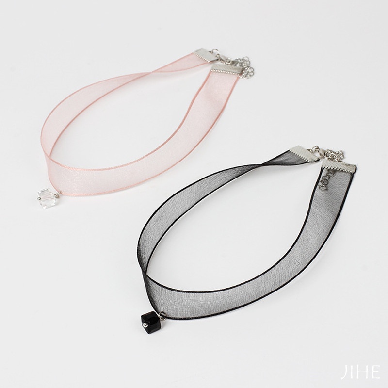 Vòng Cổ choker Ren Đính Đá Pha Lê Nhân Tạo Phong Cách Nhật Bản