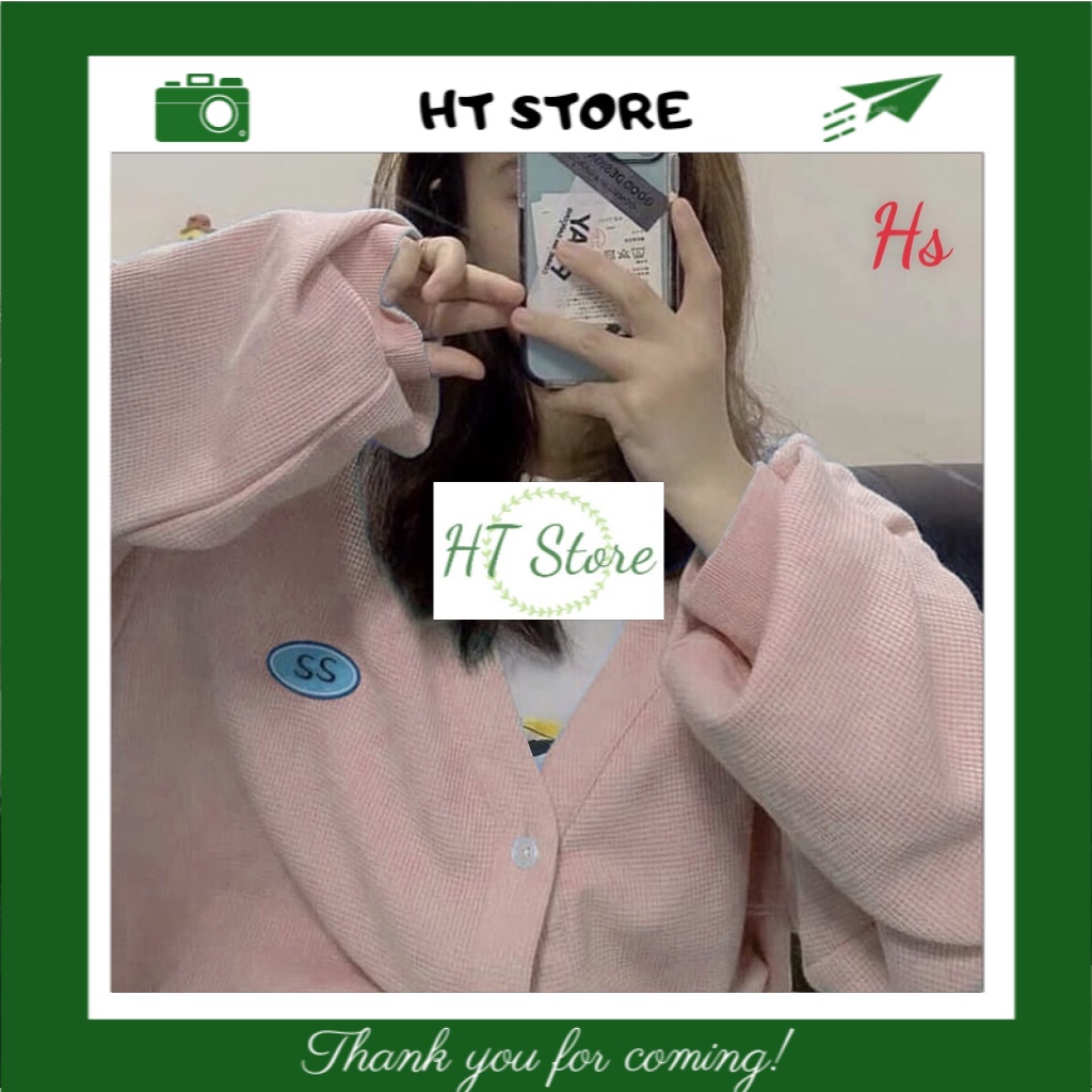 Áo Cardigan nữ hồng thời trang thêu dập nổi logo ss - HT STORE