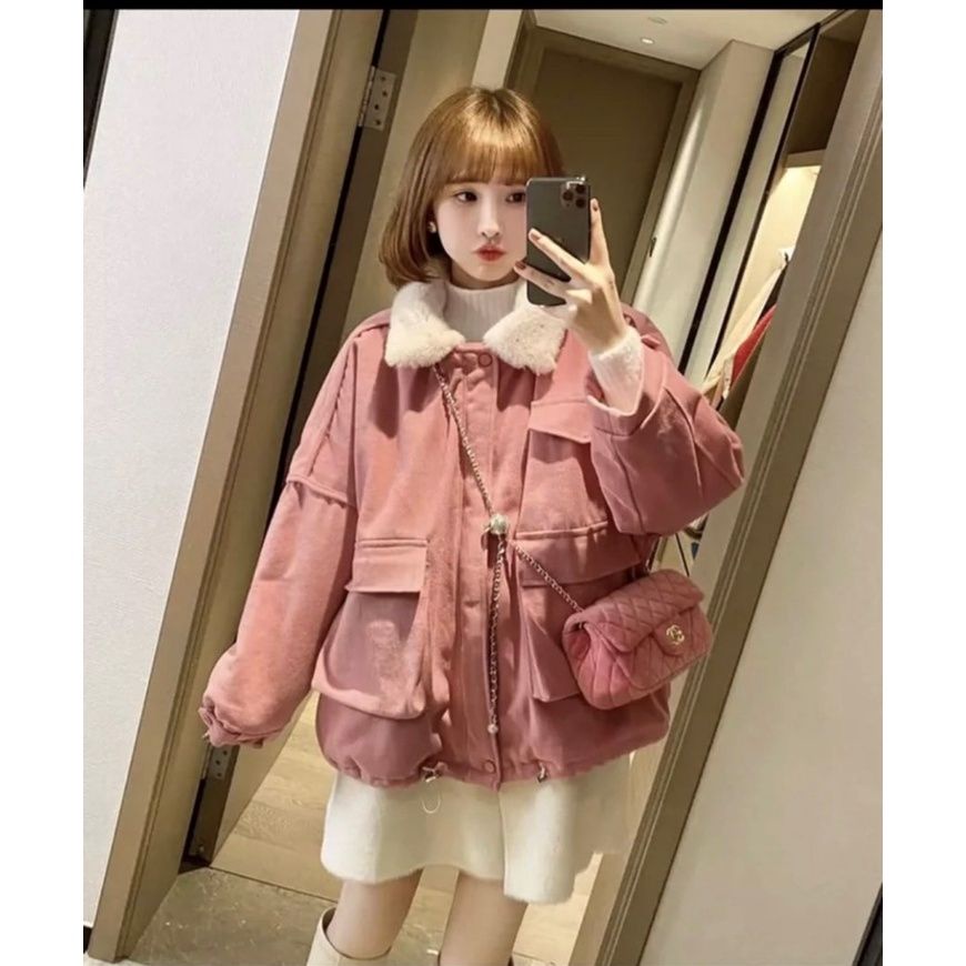 Áo Phao , áo Khoác Kaki ,Túi Ngực, 2 Lớp Lót Lông Cổ Bẻ | BigBuy360 - bigbuy360.vn