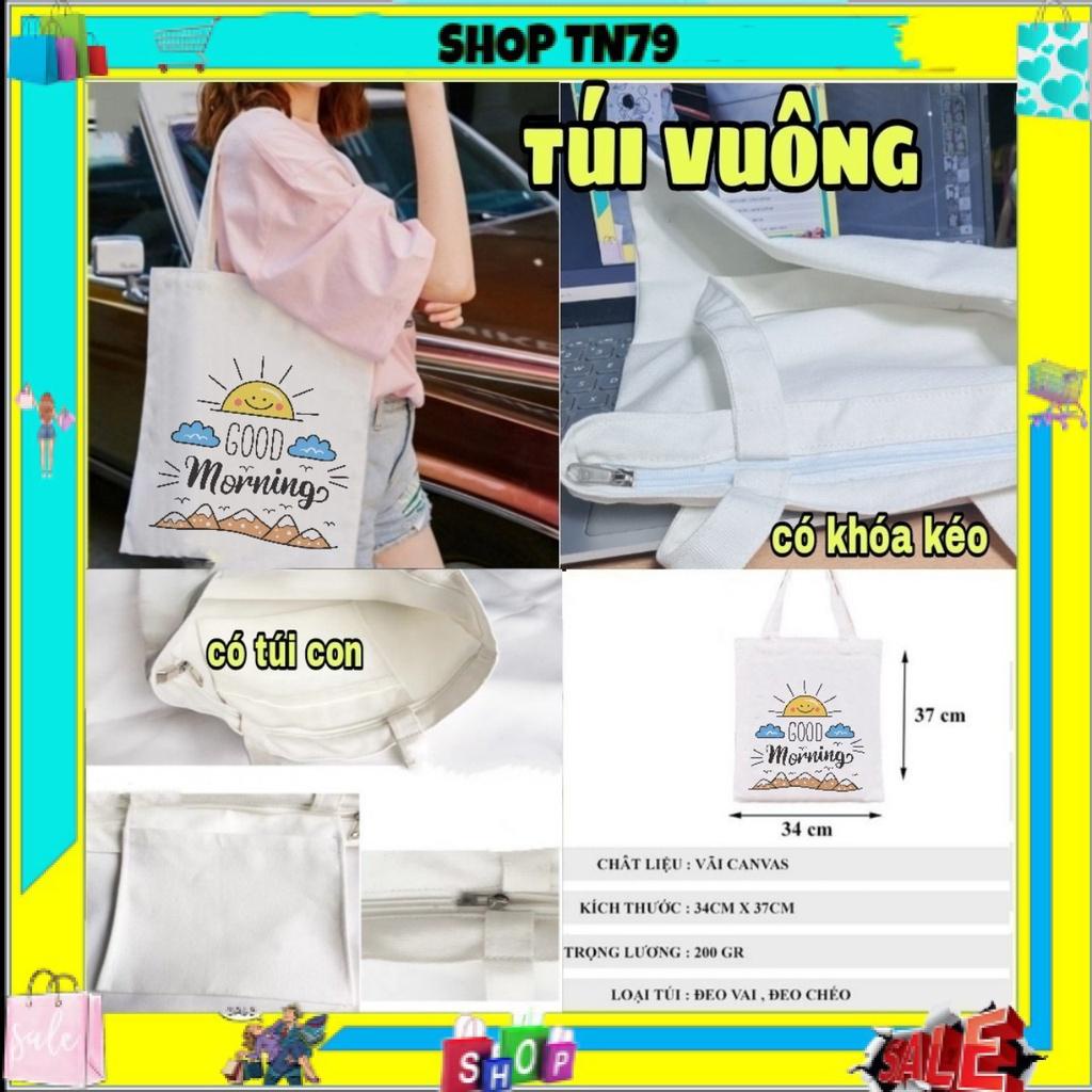 Túi tote nữ vải canvas Good Morning có khóa miệng , túi con phong cách Hàn Quốc thích hợp đi học , đi chơi ...