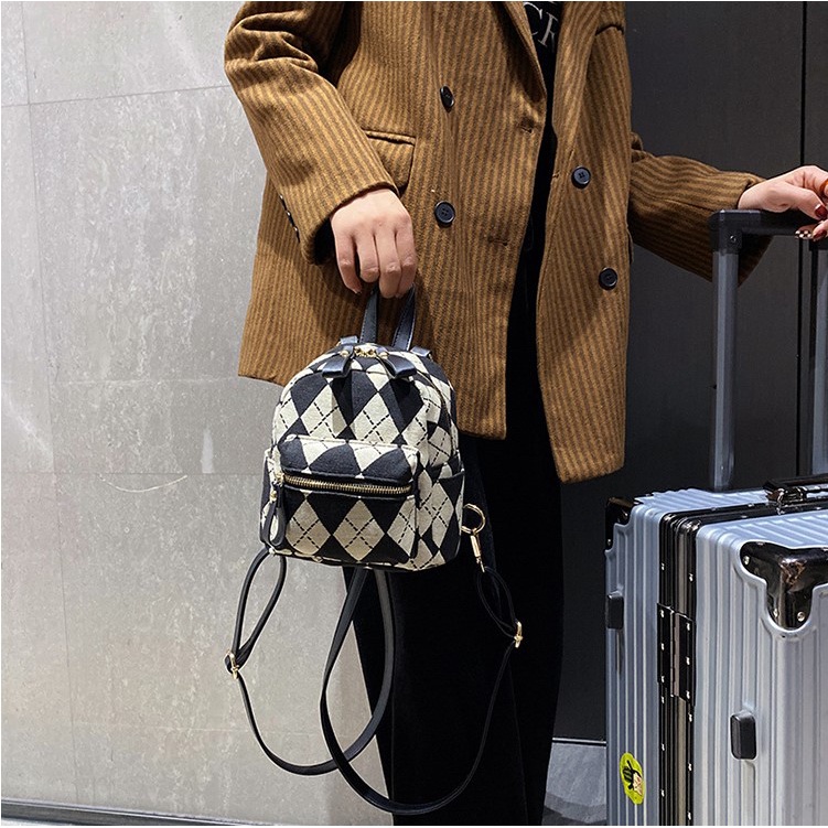 Ba lô nữ vải dạ chất kẻ caro thời trang Hàn Quốc Capucha BL9