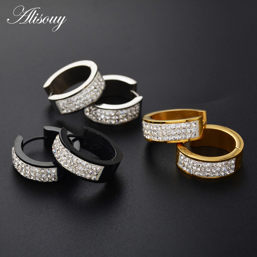 1 Đôi Bông Tai Tròn Bằng Thép Không Gỉ Đính Pha Lê Màu Vàng 6 * 7 6 * 9 6 * 16