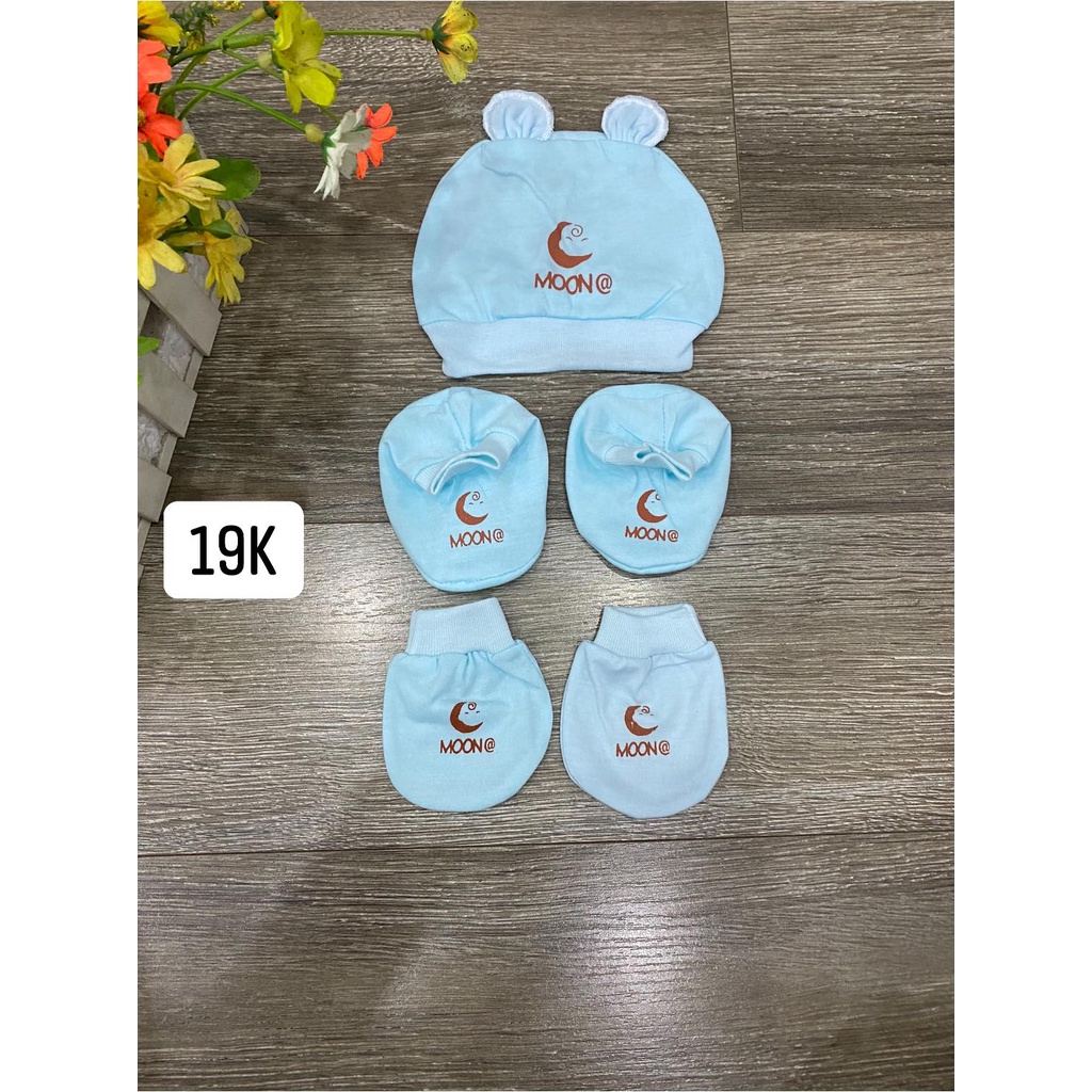 Set mũ bao tay chân sơ sinh, bao tay chân cotton cho bé