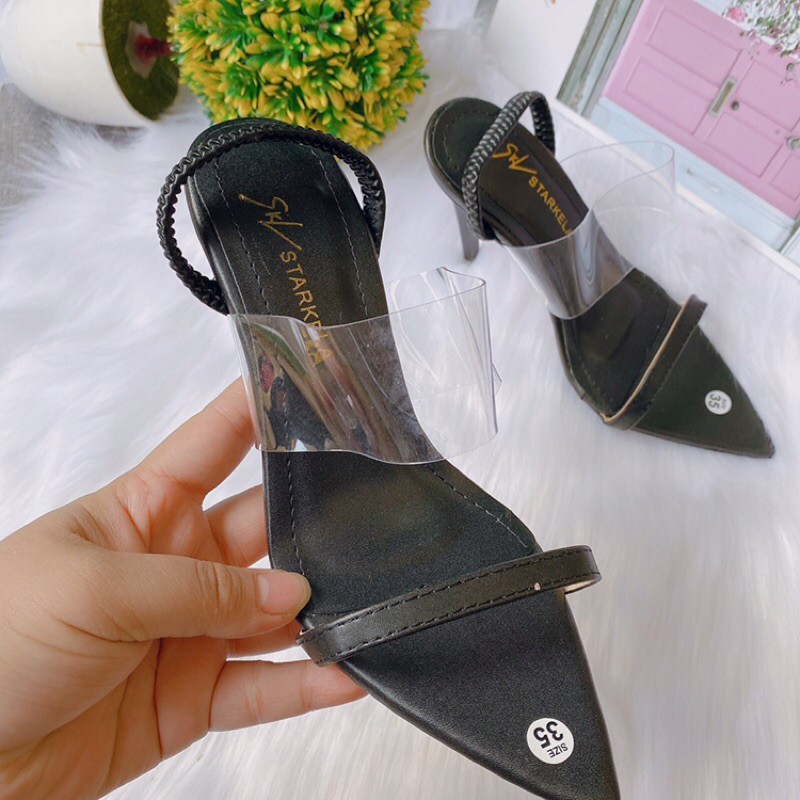 [Hàng mới] Giày Sandal cao gót 9p mũi nhọn gót nhọn phối quai trong đơn giản mà vẫn sang chảnh