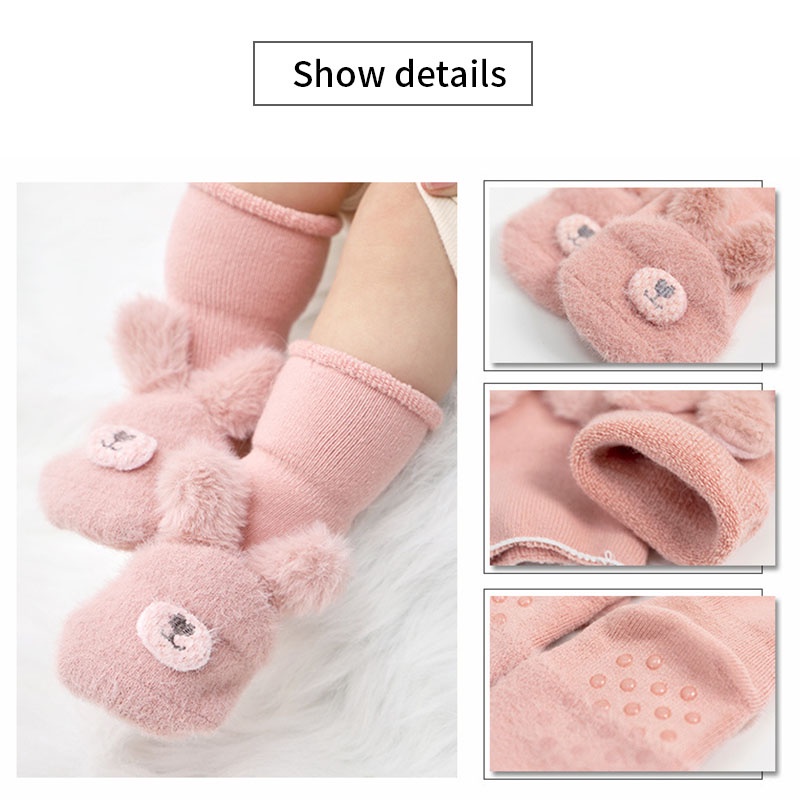 Tất mềm dày dặn giữ ấm chống trượt in họa tiết hoạt hình đáng yêu cho trẻ em