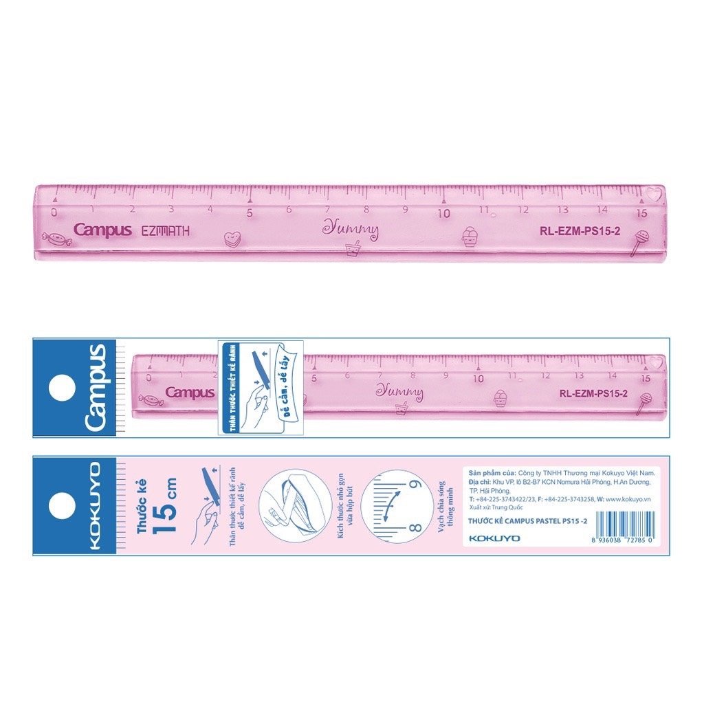 Thước kẻ Campus Pastel Color 15cm RL-EZM-PS15 - nhỏ gọn, 1 chạm lấy liền