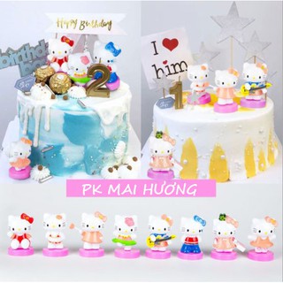 Phụ kiện trang trí bánh sinh nhật bánh kem - Set 8 mèo HELLO KITTY trang trí bánh