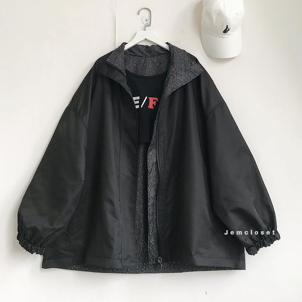 Áo Khoác Dù Nữ JEMCLOSET Poan 2 Lớp 2 Màu Form Rộng Unisex Phong Cách Hàn Quốc   - 1005