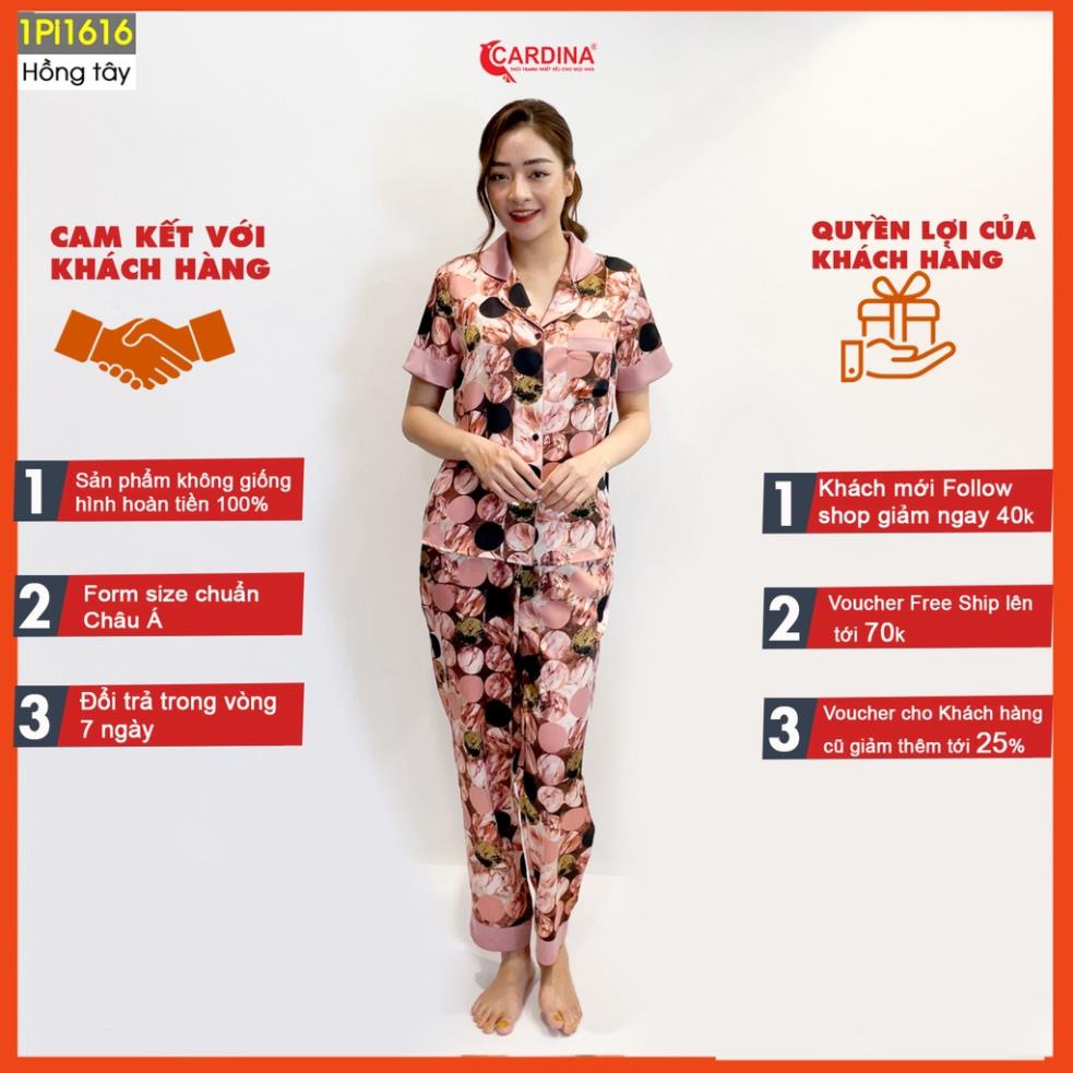 QSG Đồ bộ pijama nữ CARDINA chất lụa satin Nhật cao cấp quần dài áo cộc tay họa tiết tinh tế trẻ trung 1Pi16.
