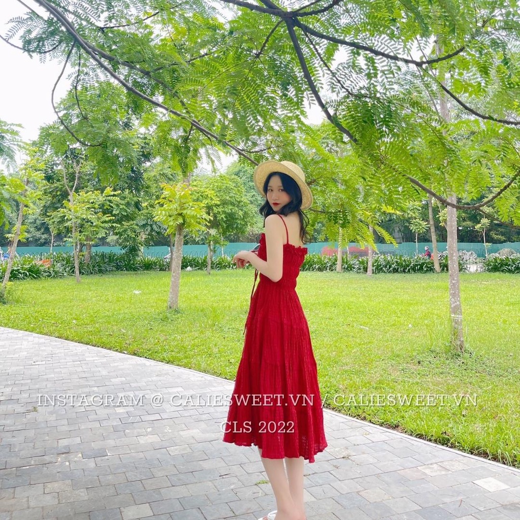 Váy 2 dây dáng dài Caliesweet đầm maxi đi biển chất đũi xốp hottrend hè 2022