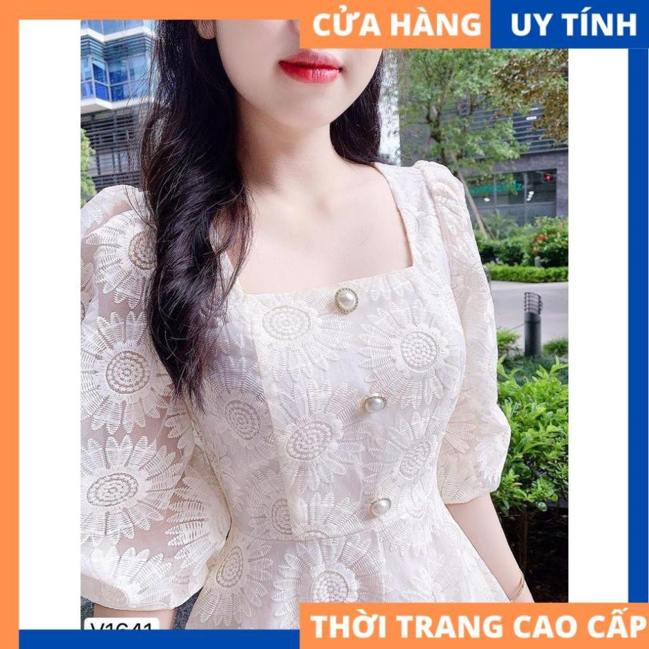 Đầm ren hoa cổ vuông tay lửng 3 nút cực xinh - Misa dress [HÀNG CAO CẤP] | BigBuy360 - bigbuy360.vn