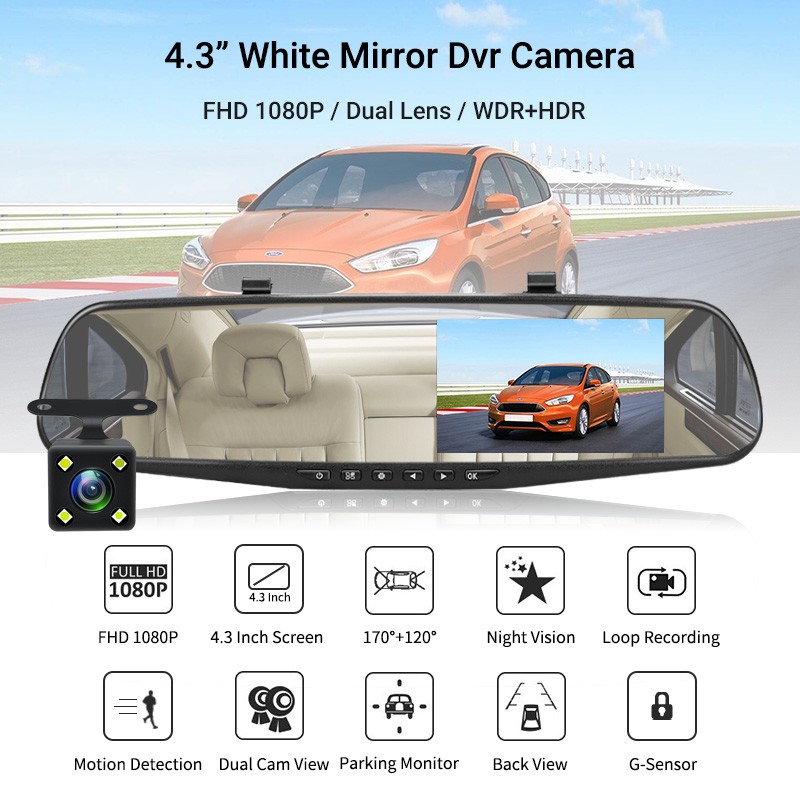 Gương Chiếu Hậu 1080P 4.3 Inch Hỗ Trợ Camera Hành Trình Cho Xe Hơi | BigBuy360 - bigbuy360.vn
