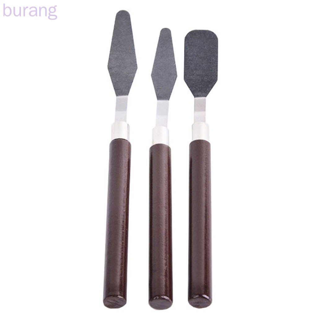 Bộ 3 sạn trộn bảng màu sơn dầu acrylic bằng kim loại thép không gỉ cán gỗ