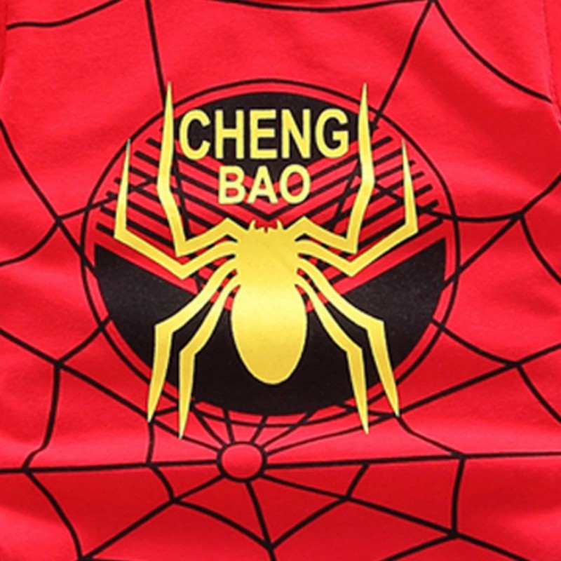 Set Áo Thun Ngắn Tay Cổ Tròn In Hình Con Nhện + Quần Short Lưng Thun Thời Trang Cho Bé Trai