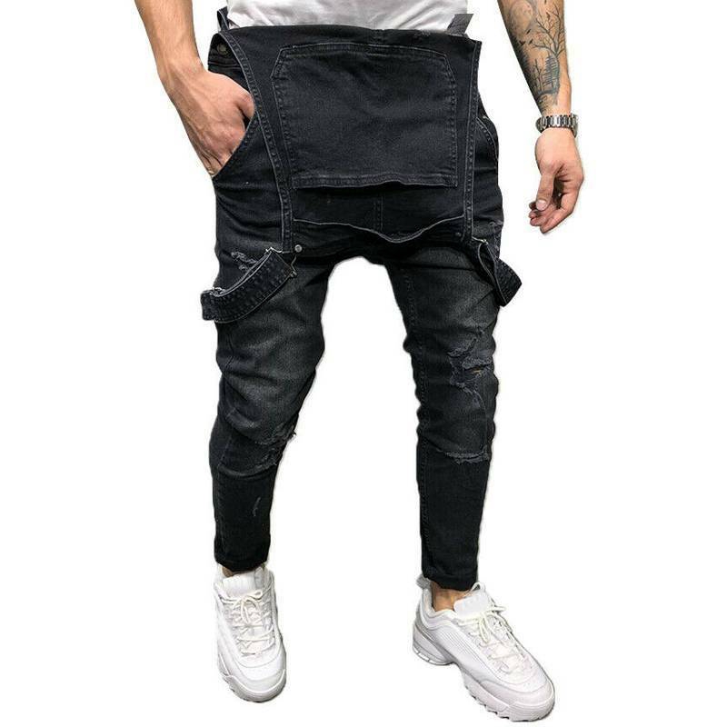 Quần yếm denim phối rách cá tính cho nam