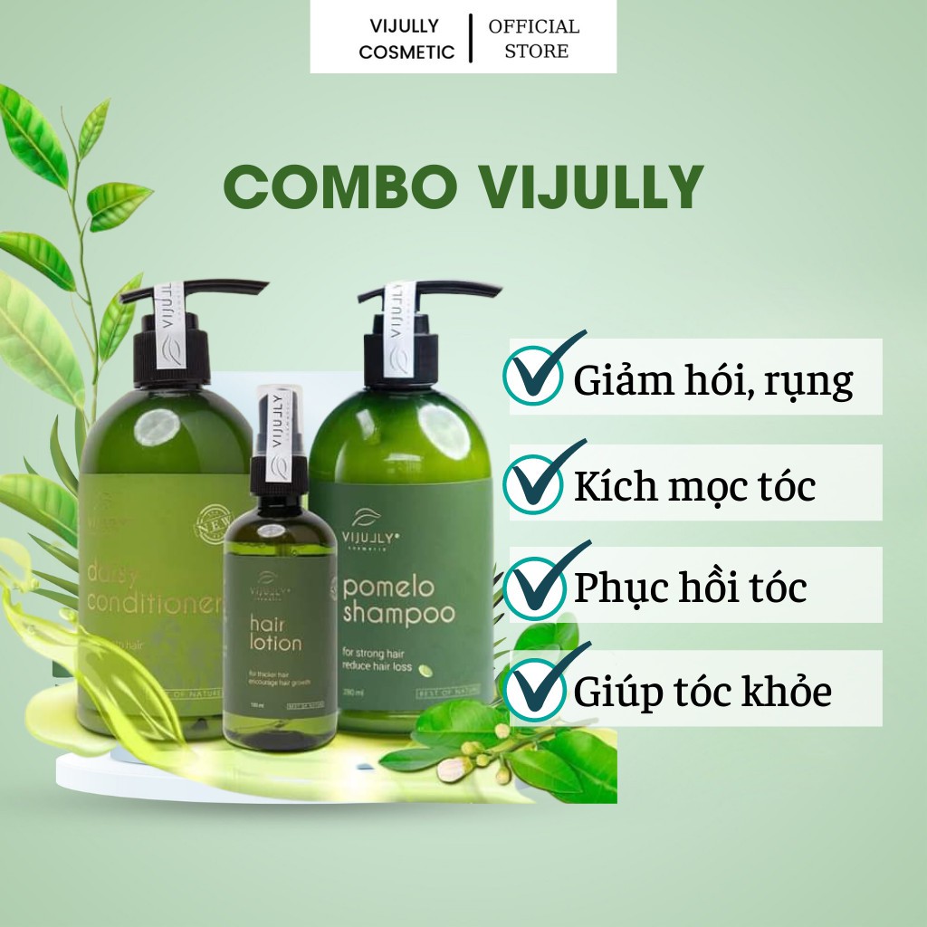 Combo Dầu Gội Xả Bưởi VIJULLY, Giúp Mọc Tóc Giảm Rụng, Chăm Sóc Tóc Từ Thiên Nhiên