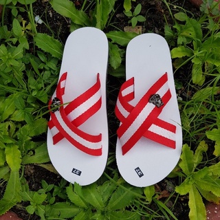 Dép quai chéo dù đế trắng quai dù trắng đỏ-thới giới dép sandal