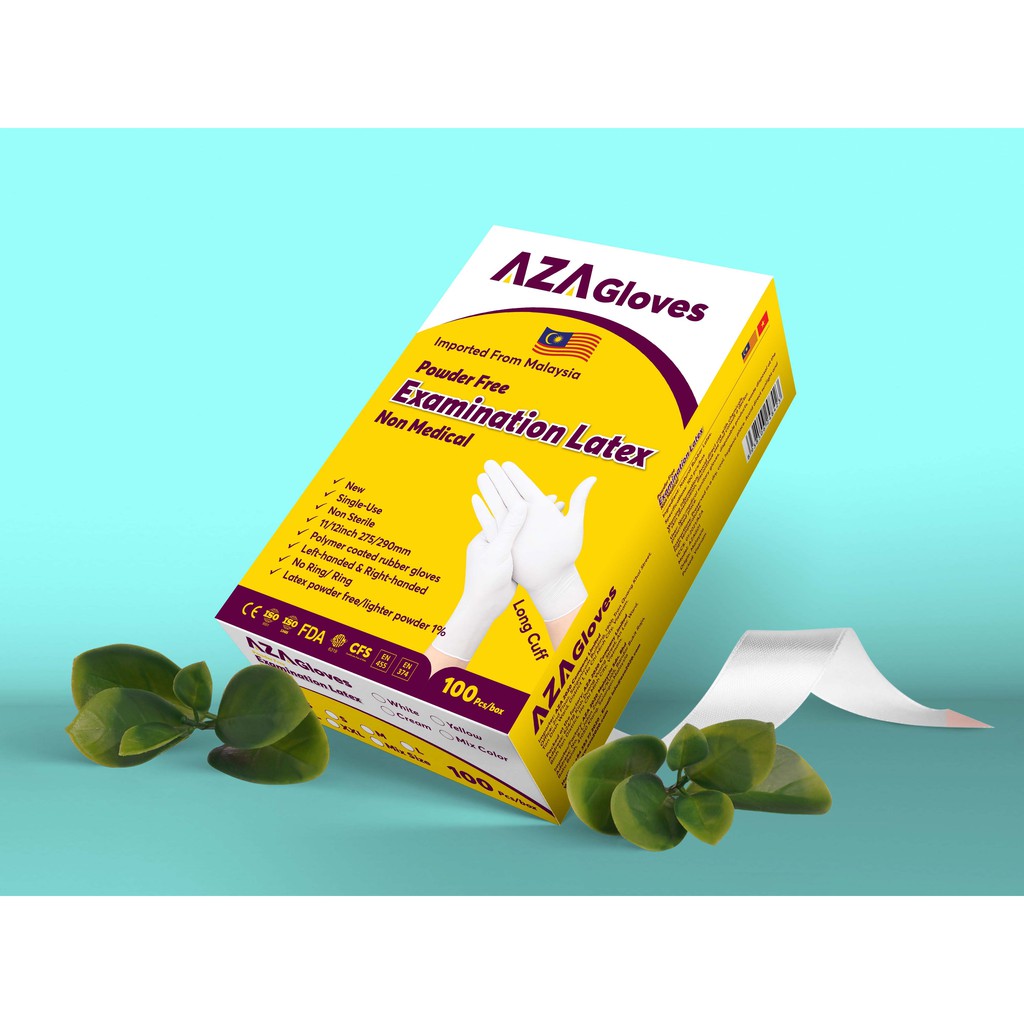 1.680đ/chiếc 1 hộp 100 chiếc Găng Tay Latex AZA Gloves Malaysia - Không Bột & Ít Bột