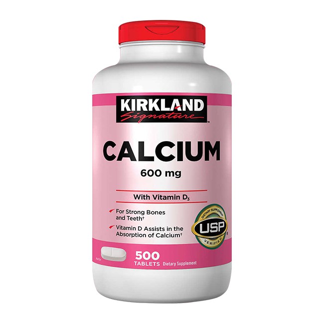 Kirkland Calcium 600mg with Vitamin D3 chắc xương, răng, ngừa loãng xương, Chai 500 viên