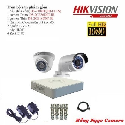 Trọn bộ 2 camera giám sát Hikvision TVI 2 Megapixel DS-2CE56D0T-IR-2 Full HD