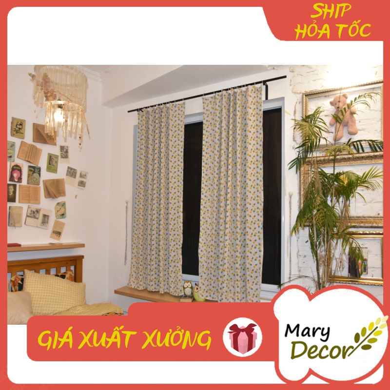 Rèm cửa chính cửa sổ dán tường treo thanh linh hoạt vải canvas họa tiết vintage Dứa R-G05