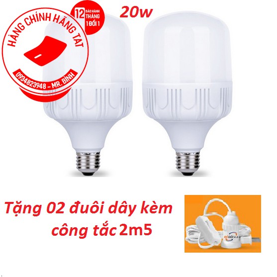 Bộ 2 bóng đèn Led TAT 20W tặng 02 dây 2m5