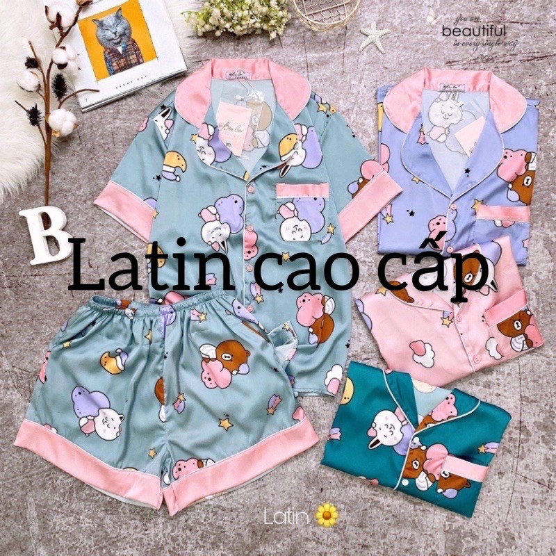 Bộ satin bèo đùi tem gấu boo boo (40-57kg)