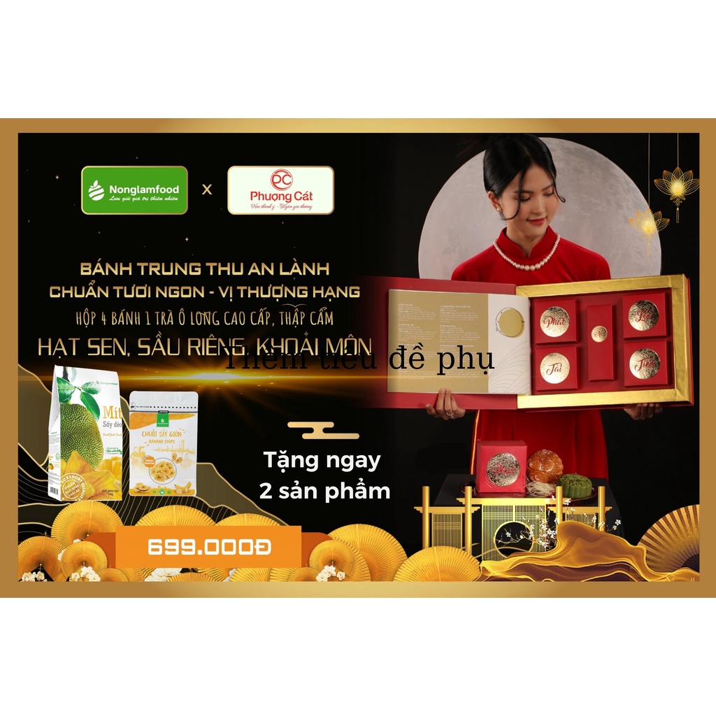 Bánh Trung Thu An Lành set 4 bánh Jambon xá xíu,Khoai môn sữa,Đậu xanh hạt sen và 1 trà Ô long hảo hạng
