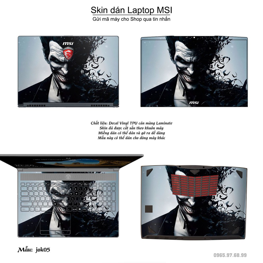 Skin dán Laptop MSI in hình Joker (inbox mã máy cho Shop)