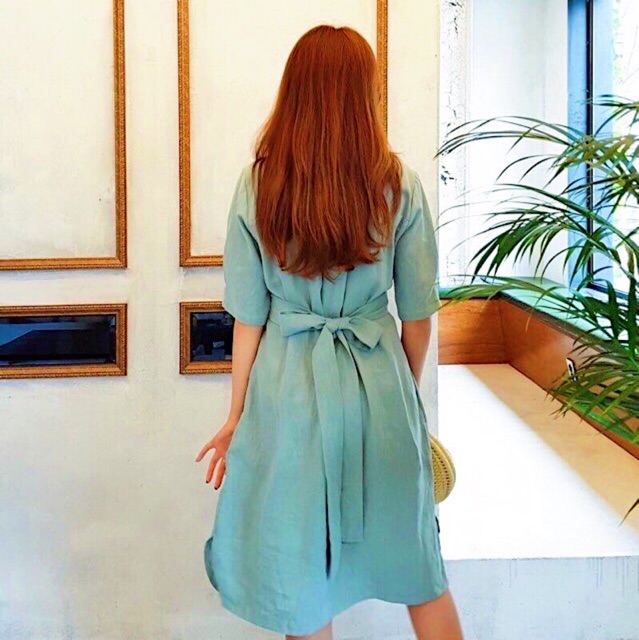 Đầm váy mint nút trước cột nơ v2 (kèm hình thật) | BigBuy360 - bigbuy360.vn