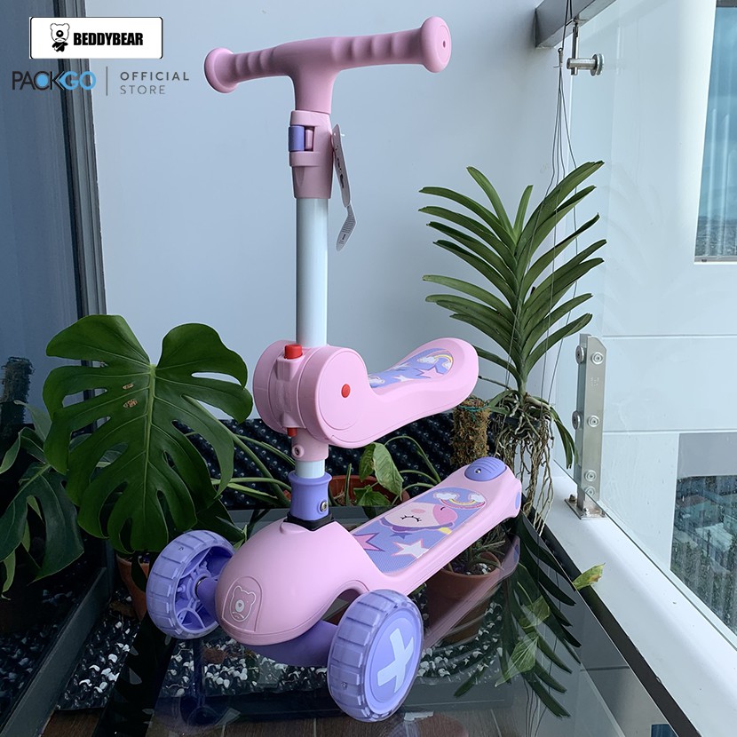 Xe trượt Scooter Beddybear/ Beddy bear / hình Kỳ Lân / Cá Sấu cho Bé 2 tuổi trở lên, thiết kế 2 in 1, bánh xe nháy đèn.