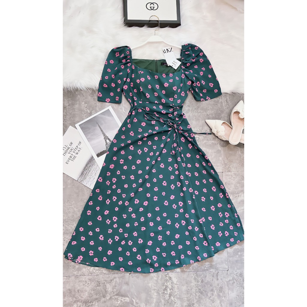 [Mã FAGREEN1505 giảm tới 30K đơn 99K] VÁY XANH HOA HỒNG DÚT SƯỜN CÚP NGỰC | BigBuy360 - bigbuy360.vn