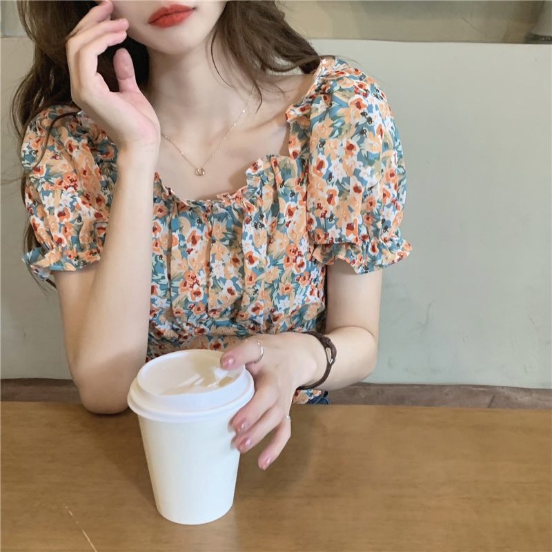 Áo Sơ Mi Voan Hoa Hai Dây Ngắn 51568