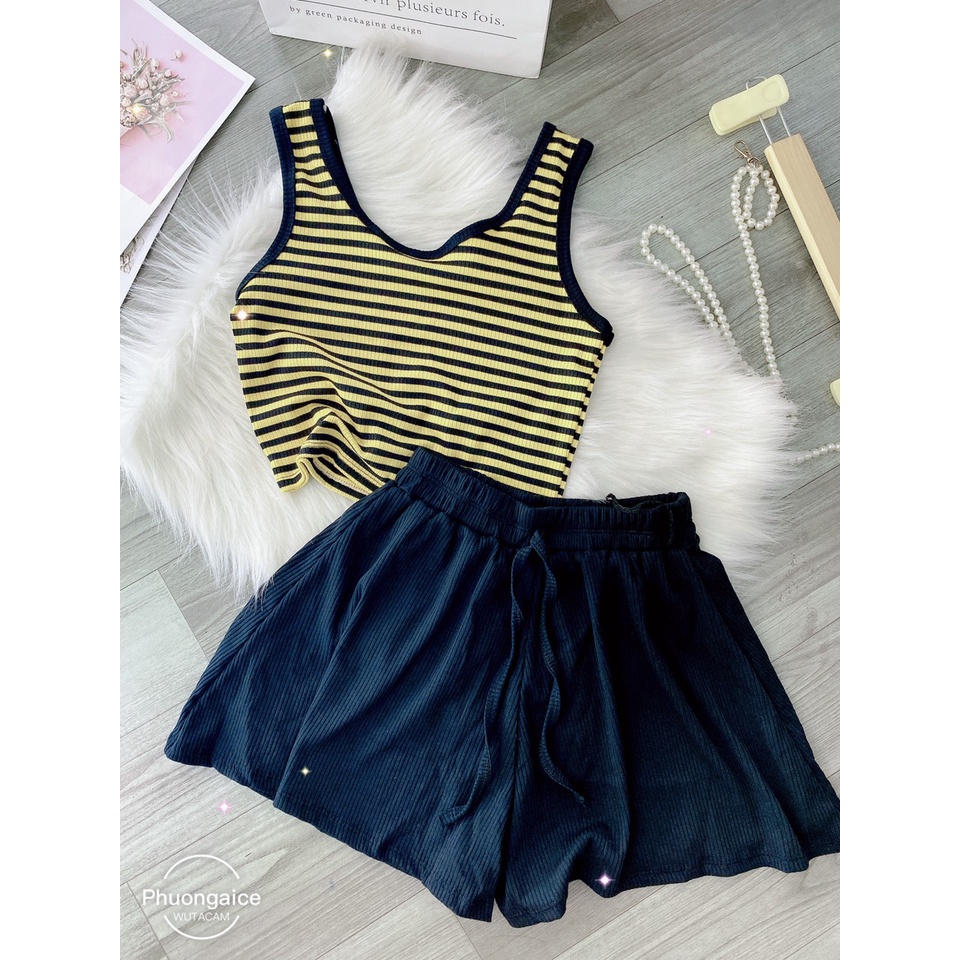 Đồ bộ đùi hai dây, bộ dây thun gân mặc siêu xinh - Phuongaliceshop