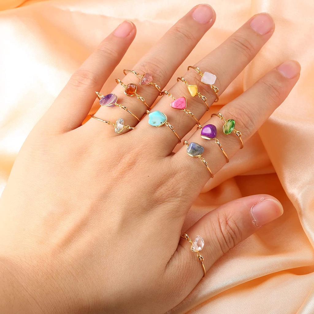 1 Bộ Nhẫn Pha Lê Chakra Tự Nhiên Chữa Bệnh Cho Nữ