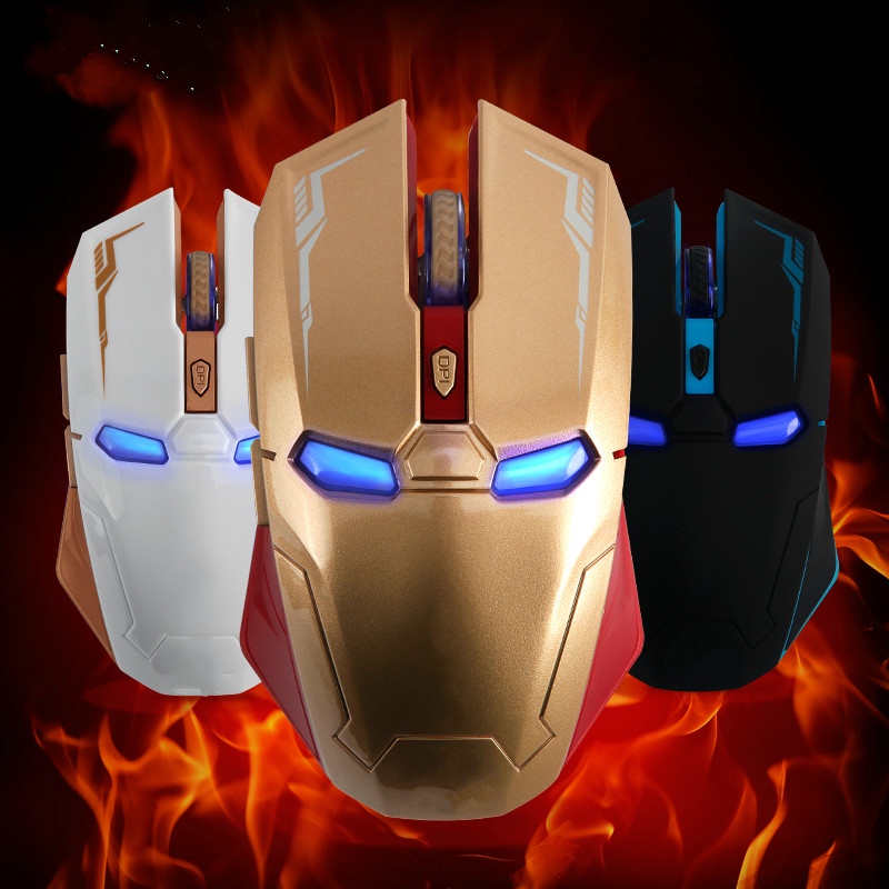 Chuột quang không dây hình Iron Man hoạt động im lặng có đèn nền giao diện USB 2.4g cho máy tính xách tay/ PC