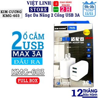 Củ Sạc Nhanh iphone/samsung Kim Cương 2 đầu USB | 3.0A  Max 603, sạc nhanh cho nhiều dòng máy - Việt Linh
