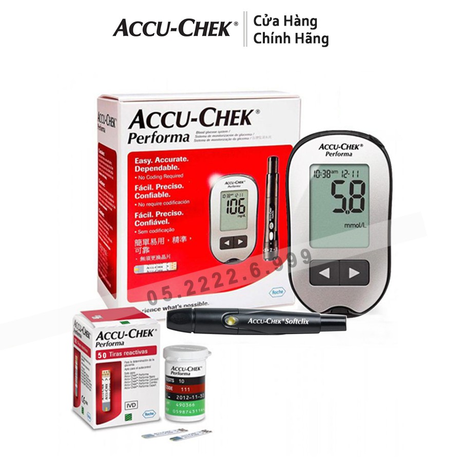 Máy Đo Đường Huyết AccuChek Performa Tặng Hộp Que Thử 10 Que