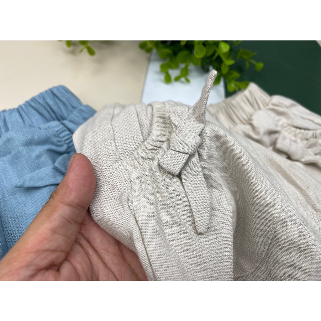 Quần dài Linen nơ bo gấu bé gái 10-38kg