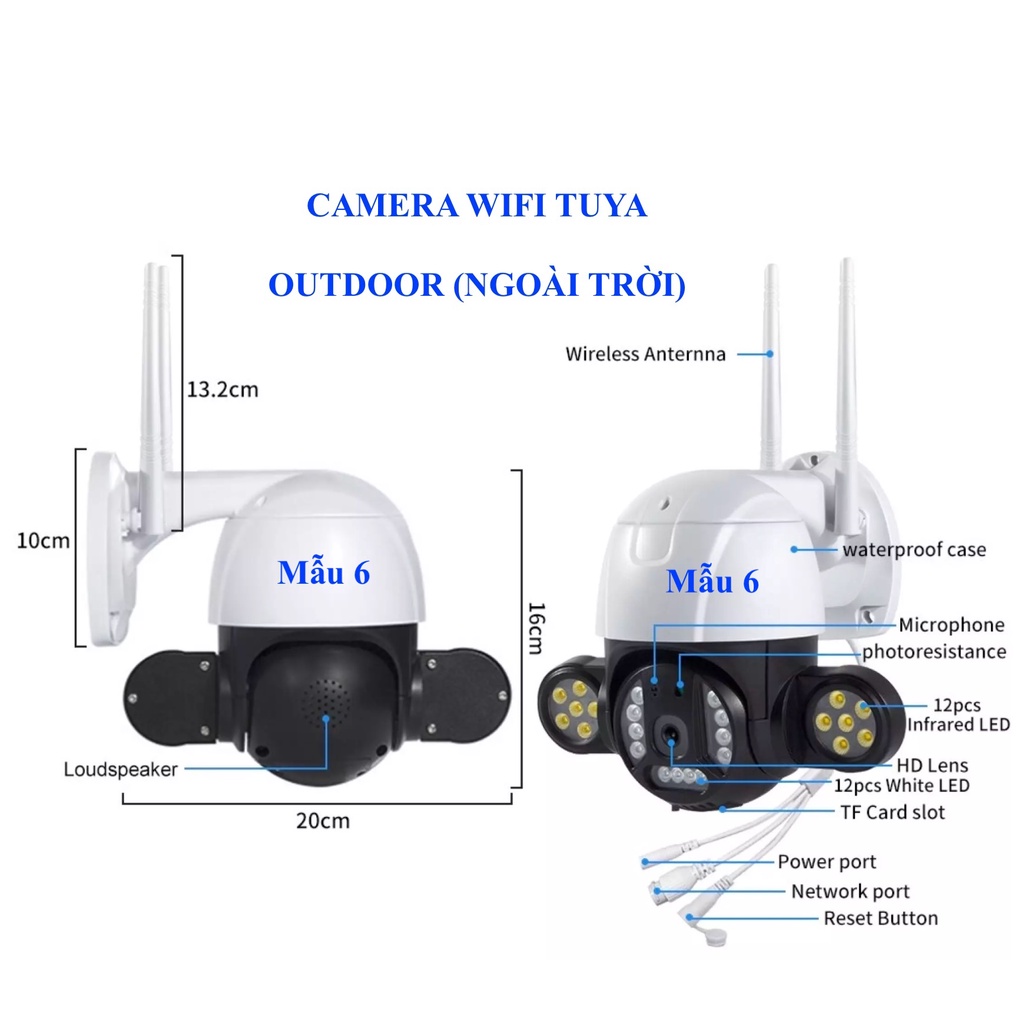 Camera Wifi Tuya FullHD 2MP/3MP/1080p, loại ngoài trời (Outdoor) hoặc trong nhà (Indoor), App Smart Life/Tuya.