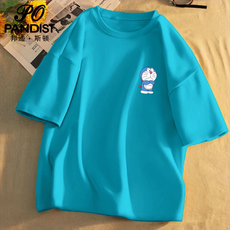 Áo Thun Tay Ngắn Dáng Rộng Vải Cotton Thoáng Khí In Hoạt Hình Doraemon Thời Trang Mùa Hè Cho Nam
