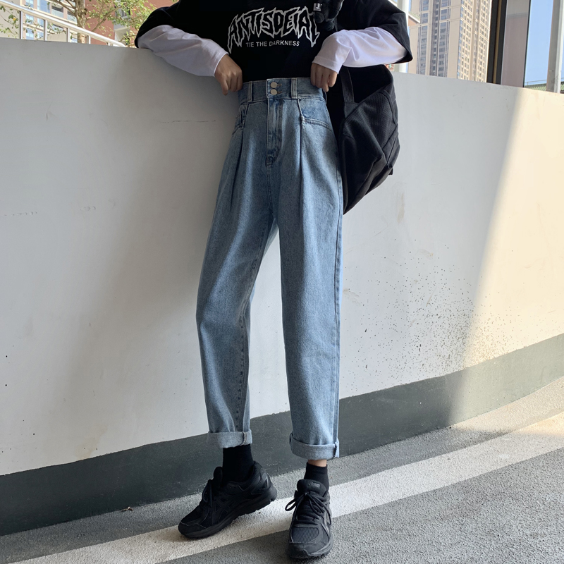 Quần Jeans Nữ Lưng Cao Dáng Rộng Phong Cách Hàn Quốc