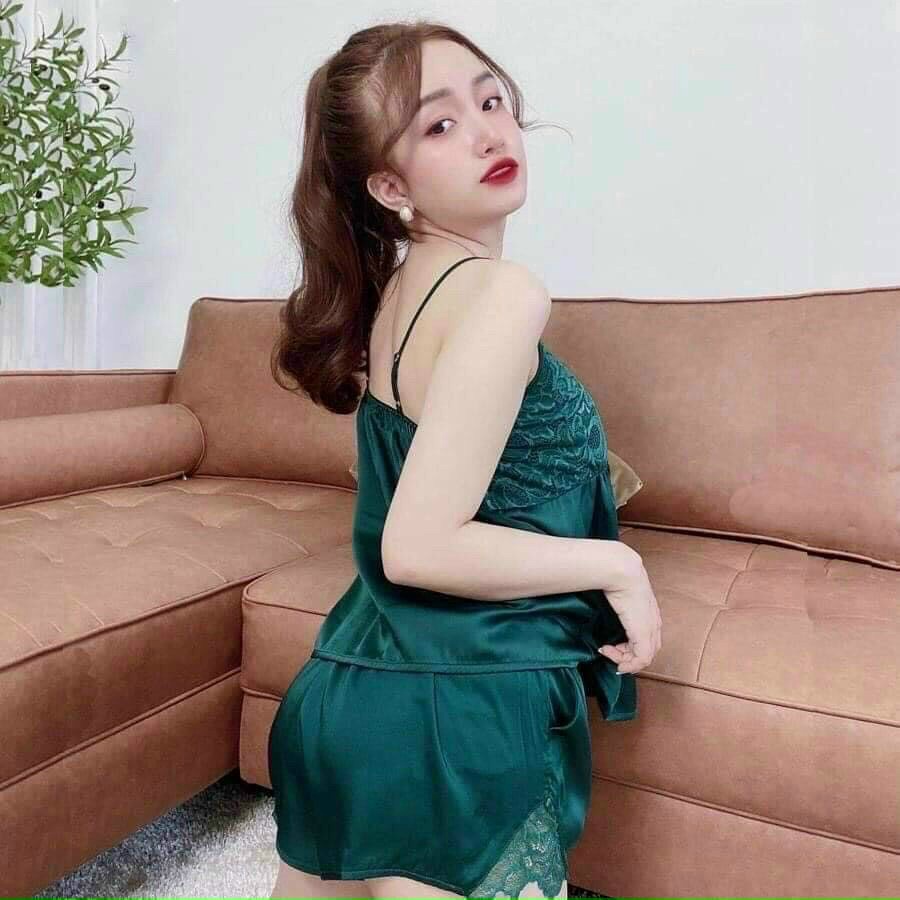 Sét Bộ Ngủ 2 Dây Chất Phi Bóng Phối Ren Mặc Đẹp Gợi Cảm Dáng Xinh NEW UNISEX